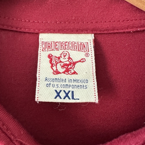 True Religion XXL Red Polo‎ Shirt Buddha Logo Y2K Streetwear Grunge Skate Core - Picture 8 of 11